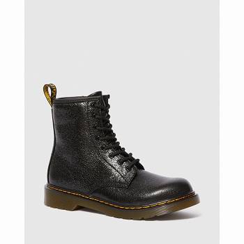 Dr Martens 1460 Crinkle Metallic Lace Up - Cierne Cizmy Detske, DR0406